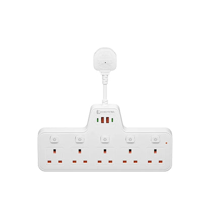 2500W UK Plug Power Strip Wall Mounted Independent Switches, Multitap Network Filter USB-C Ports 2.1A Fast Charging Adapter
