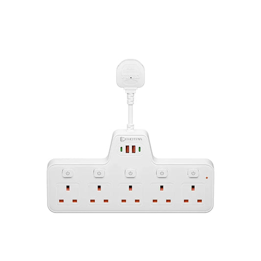 2500W UK Plug Power Strip Wall Mounted Independent Switches, Multitap Network Filter USB-C Ports 2.1A Fast Charging Adapter