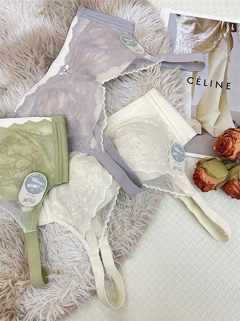 Victoria Style Lace Bra Large Chest Minimizer Ultra Thin Cup Wireless Comfort Push Up Sexy Lingerie Seamless No Underwire MOYISU