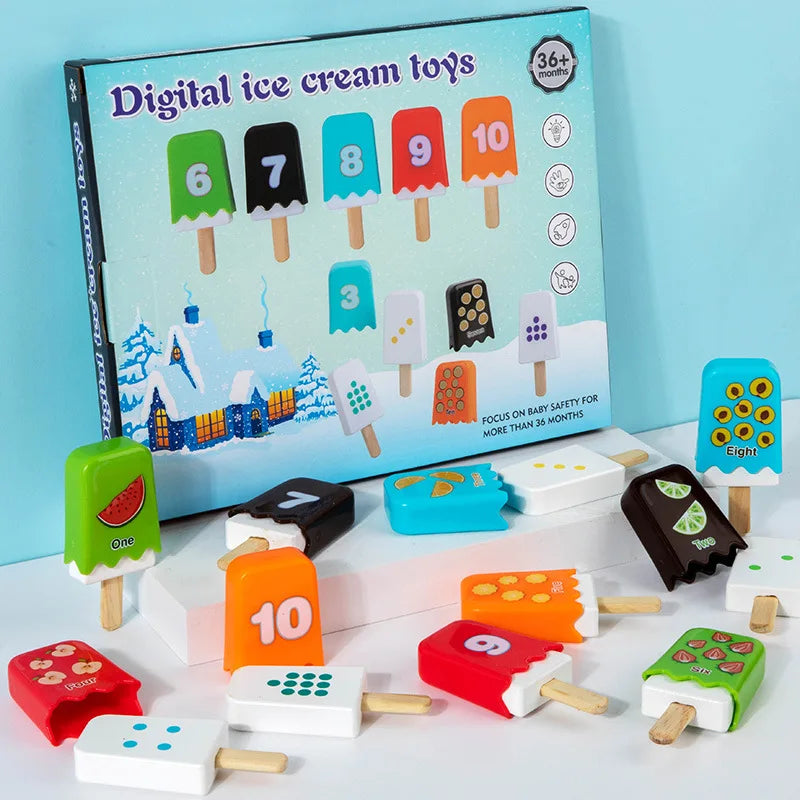 Kid Ice Cream Number Matching Game Montessori Parish Toy Digit Counting Color Cognitive Letter Learn Sensory Educatioal Toy Gift