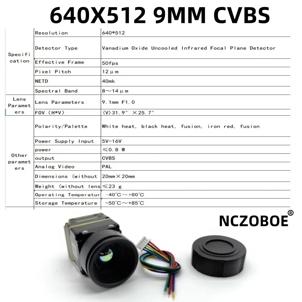NCZOBOE 9.7mm Drone thermal imaging lens 256/384 Suitable for FPV and fixed-wing UAV FPV Camera Kit for plane CVBS