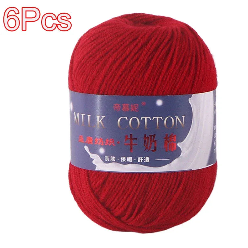 6Pcs Dyed Milk Sweet Soft Cotton Crochet Wool Yarn Thick Yarn Fiber Hand Knitting Wool Crochet Yarn Threads for DIY Sweater