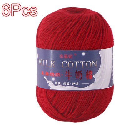 6Pcs Dyed Milk Sweet Soft Cotton Crochet Wool Yarn Thick Yarn Fiber Hand Knitting Wool Crochet Yarn Threads for DIY Sweater