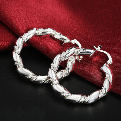 925 Sterling Silver Retro weave circle earrings for women Luxury Fashion Party Wedding Accessories Jewelry Christmas Gifts