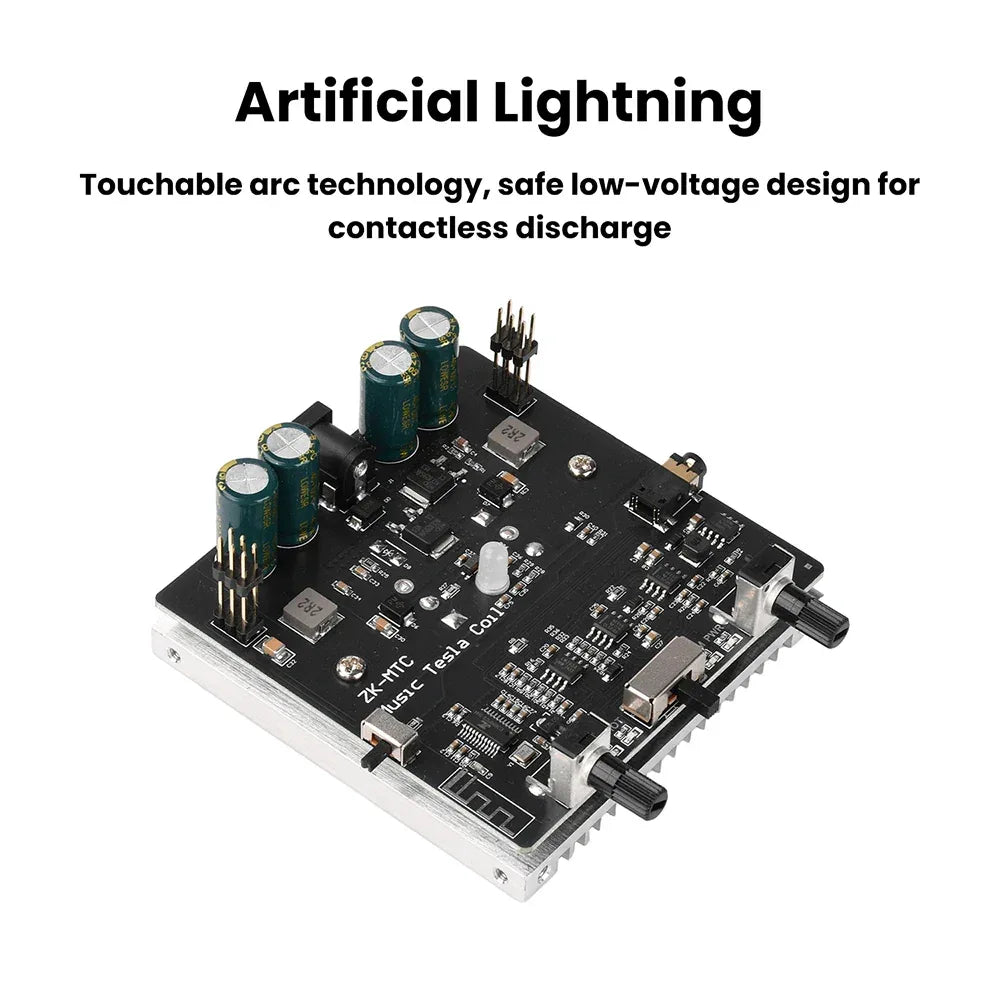 Mini Tesla Coil with Bluetooth Music Sync Adjustable Arc Length Touchable Safe Low-Voltage Design RGB Light Show