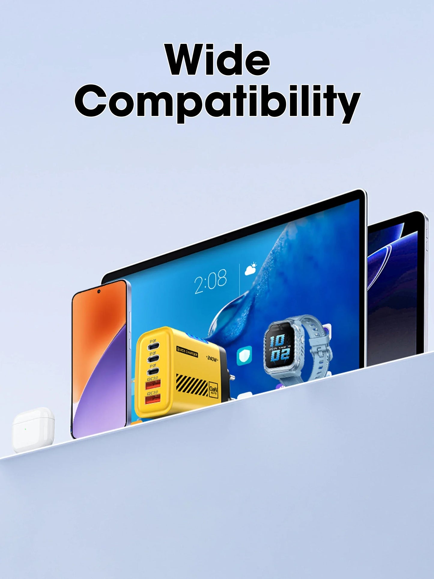 5 Port GaN USB C Charger 240W PD Fast Charging Adapter For iPhone 17 16 15 Pro Samsung Xiaomi Huawei Laptop Desktop PD Charger