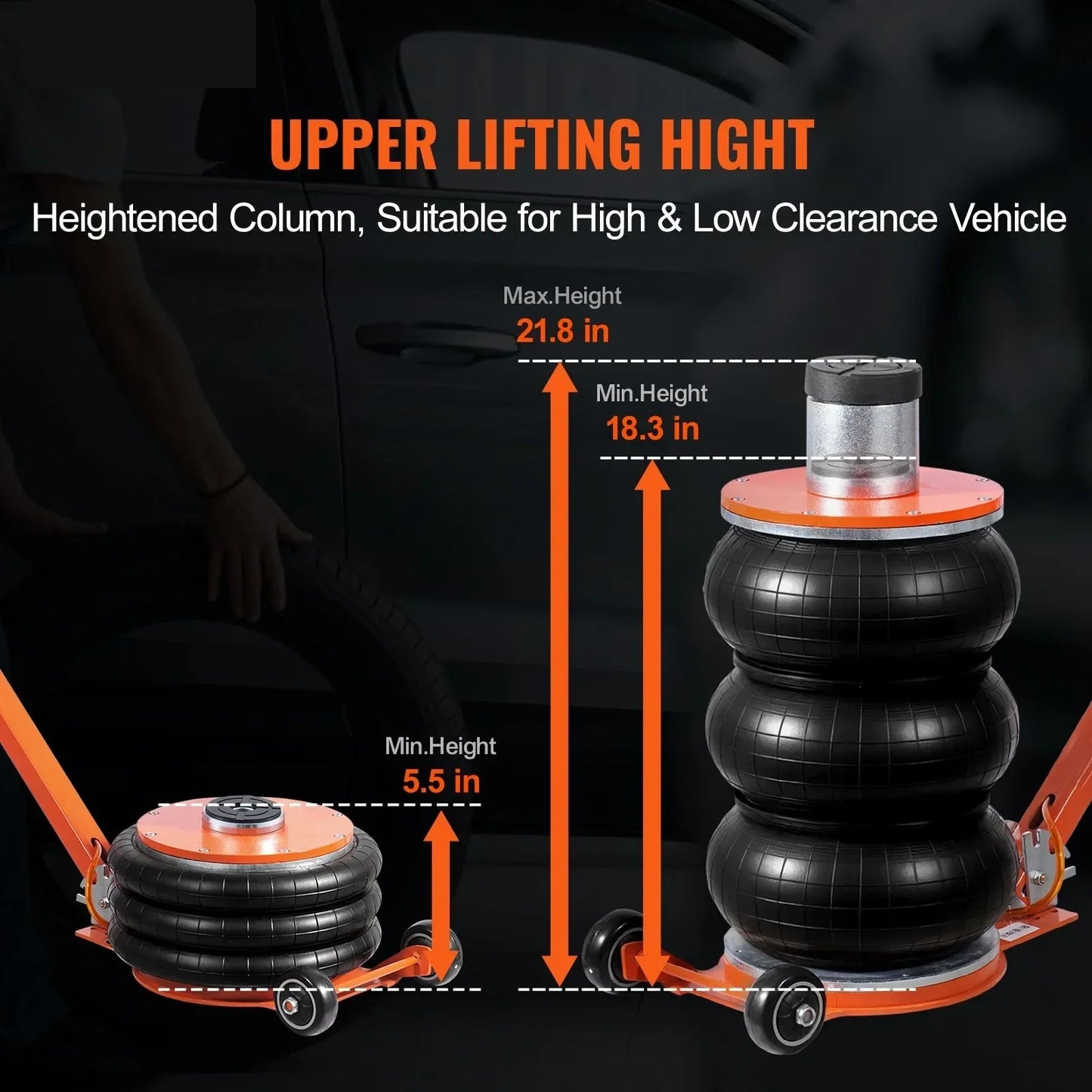 Air Jack 5 T/ 3T /11000 lbs Pneumatic Jack with Heightened Column for Sedan Adjustable Handle Pneumatic Air Jack