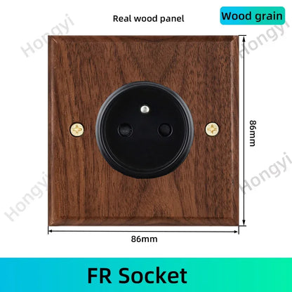 Black walnut retro European retro wall lamp switch socket, solid wood brass toggle switch board 1-4Gang 2Way antique home switch