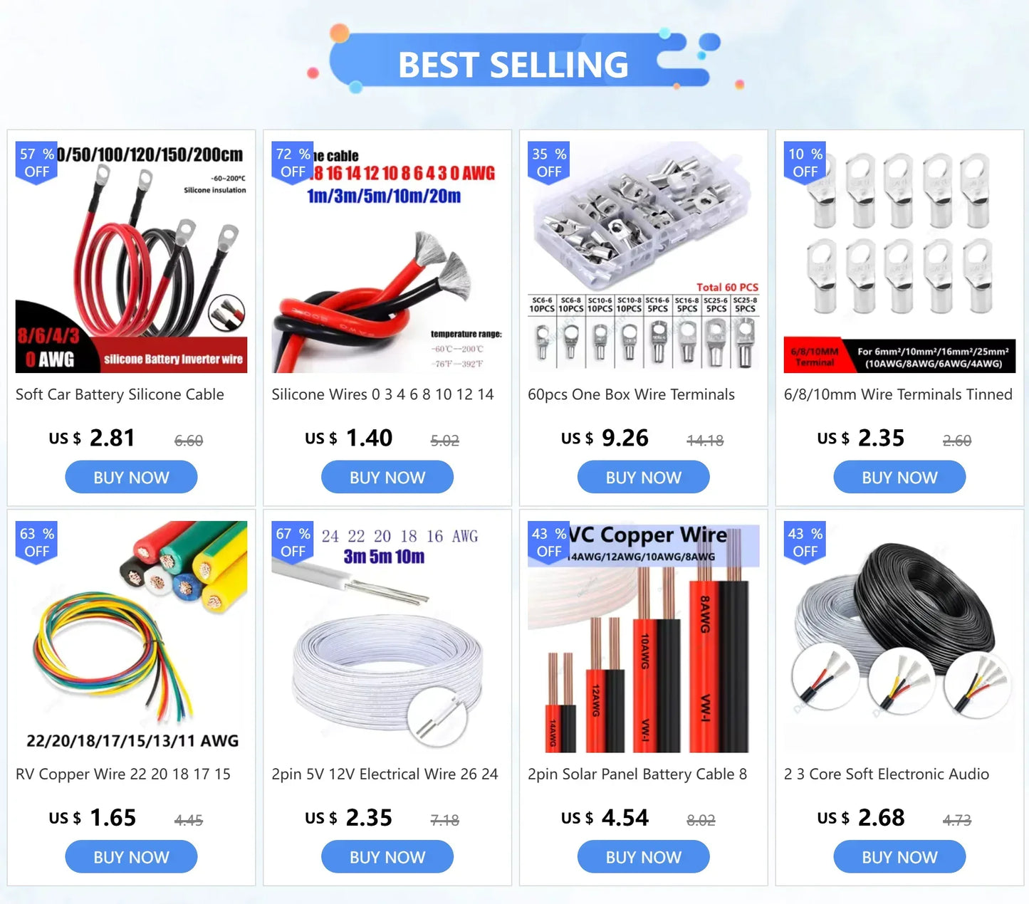 8 AWG Gauge 8.3mm2 Soft Car Battery Inverter Silicone Cable with M6 M8 M10 Terminal Red Black Electric Wire for Auto Solar Truck