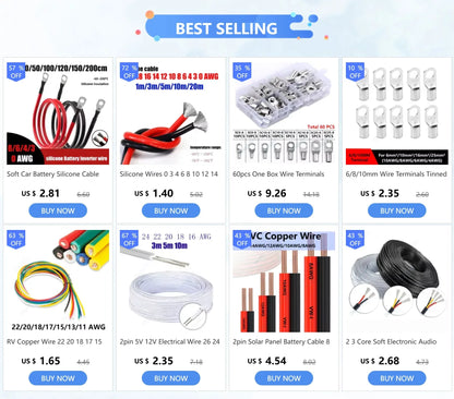 8 AWG Gauge 8.3mm2 Soft Car Battery Inverter Silicone Cable with M6 M8 M10 Terminal Red Black Electric Wire for Auto Solar Truck