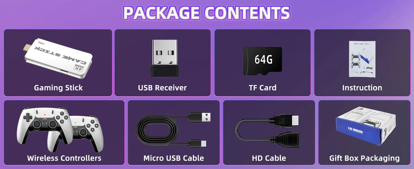 M15 Retro Game Console 2.4G Wireless Dual Controller 4K TV Game Stick 64GB 20000 Retro Games Retro Game Family Gift