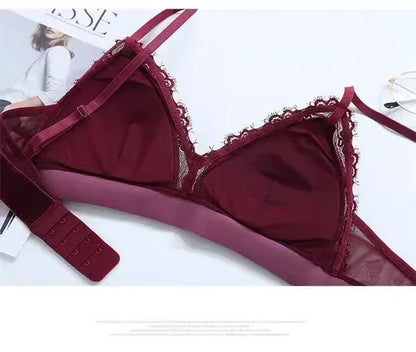 Women's Lace Velvet Wireless Underwear Set Thin Section Comfortable Bra And Panties for Autumn Winter
