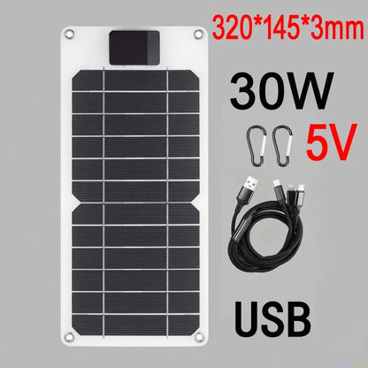 Solar Panel 20W-100W USB Type-C Waterproof Outdoor Hiking Camping Portable Battery Mobile Phone Charging Bank Charging Panel 5V