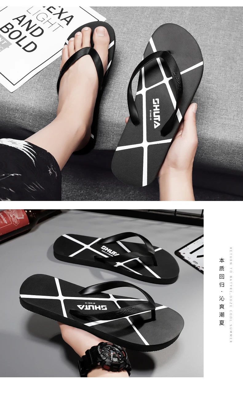Men's Summer Flip Flop Fashionable Outdoor Slippers Casual Vacation Beach Shoes Indoor Bathroom Non-slip Flip-flops Sandals