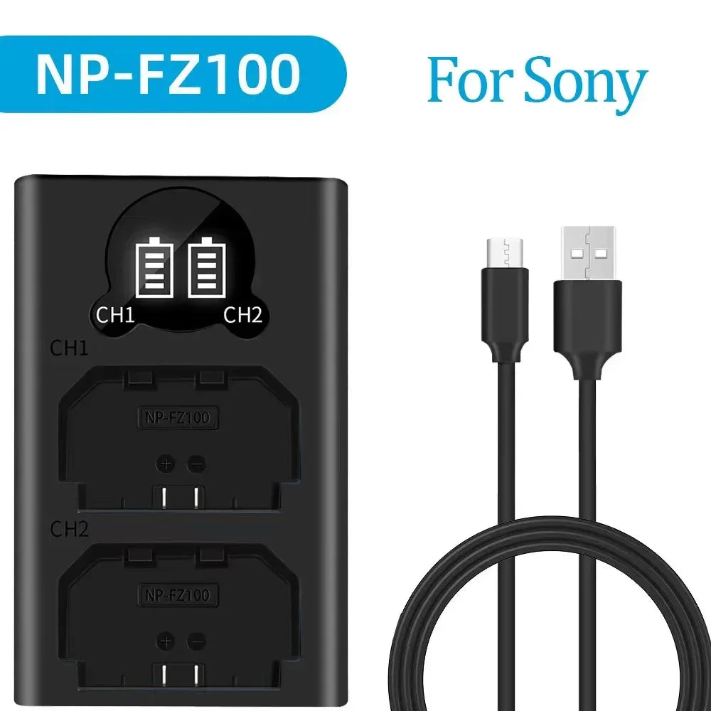 Dual Camera Battery Charger for Sony NP-FW50 FZ100 BX1 Canon LP-E6 E8 E17 NB-13L fuji NP-W235 W126 Nikon EN-El15 EL25 Panasonic