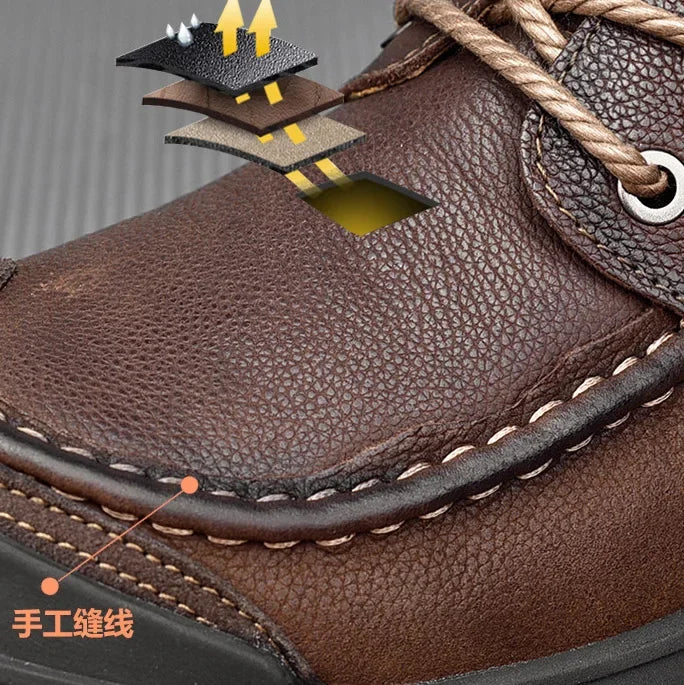 LIHUAMAO Cow leather Men Shoe Casual Walking footwear Sneakers outdoor work shoes sport