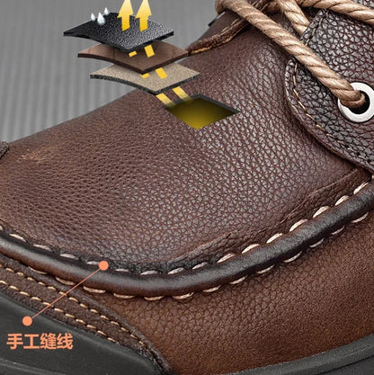 LIHUAMAO Cow leather Men Shoe Casual Walking footwear Sneakers outdoor work shoes sport