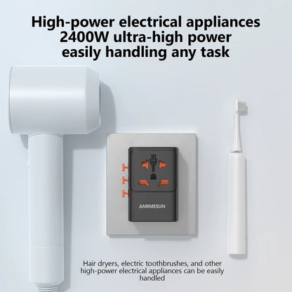 65W/45W/25W GaN Universal Travel Adapter with 2 USB 2 Type C Fast Charging All-in-one Travel Charger EU/UK/USA/AUS for Travel