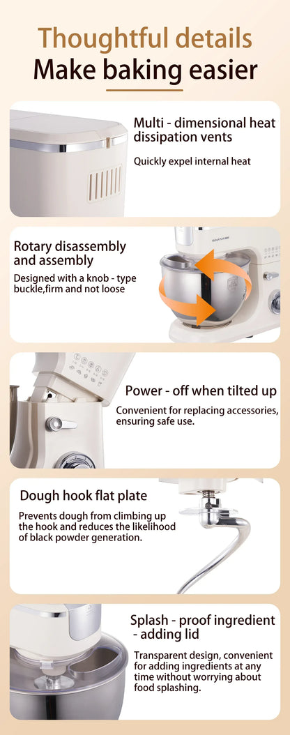 SUNATUR 8L stand mixer machine 2000W electric kitchen blender Household Auto Dough Kneading Egg Beating cream All-in-One Mixer