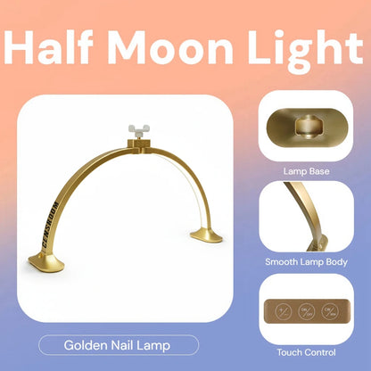 32inch Half Moon Light Gold for Nail Desk  Fill Light Folded Arch Light for Nail Lamp with Phone Stand Manicure Handicraft Light