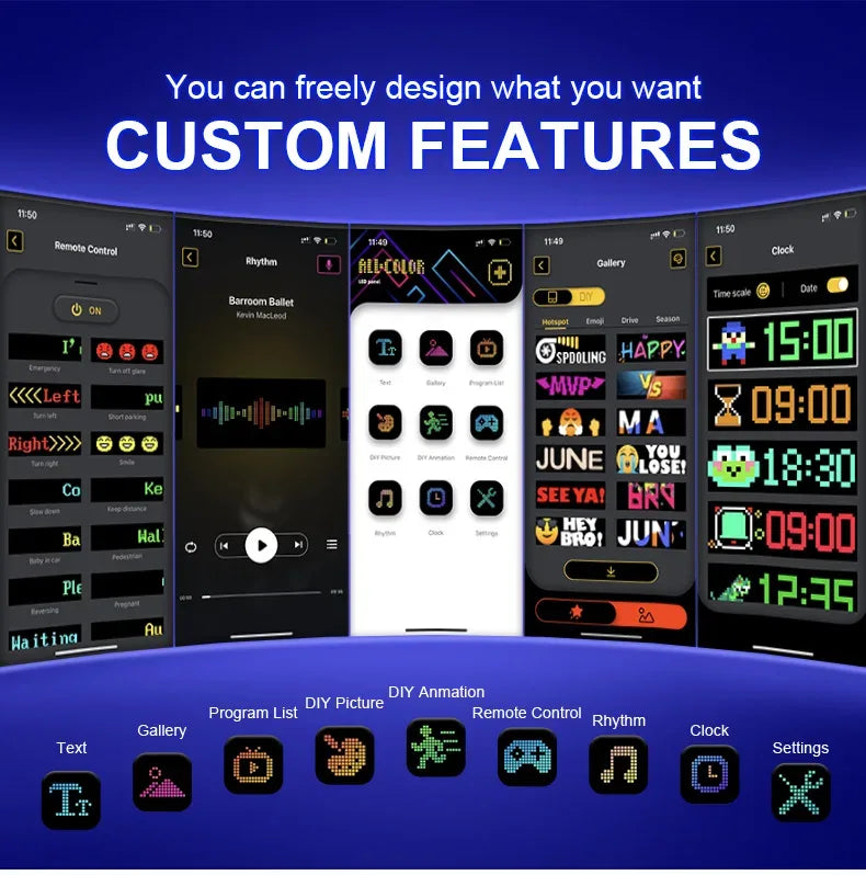 LED Scrolling Advertising Display RGB USB App Bluetooth DIY Devil Eye Overlength Matrix Pixel Panel Pattern Animation Display