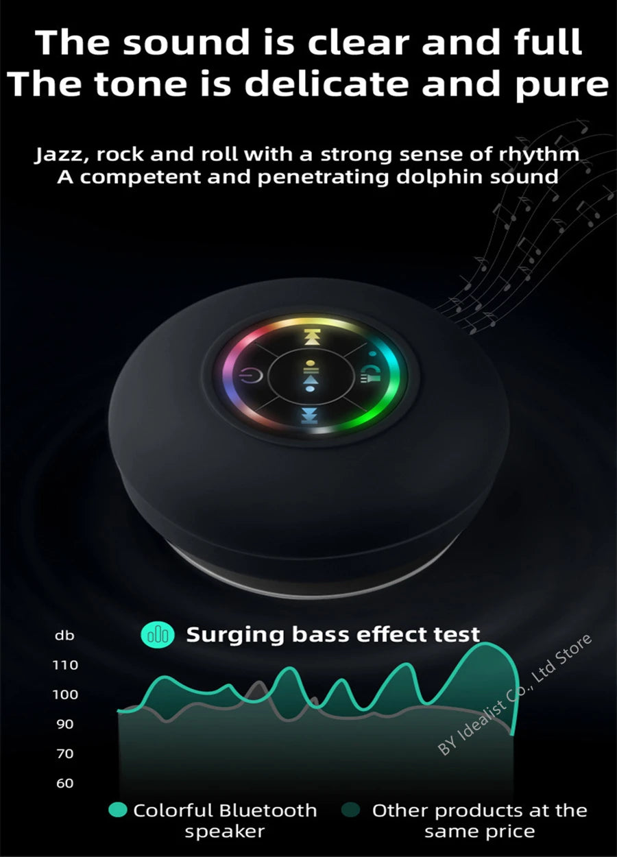 2025 Waterproof Wireless Led Bluetooth Speaker Large Suction Cup Bathroom Mini Portable Speakers Outdoor Sport Stereo Speakers