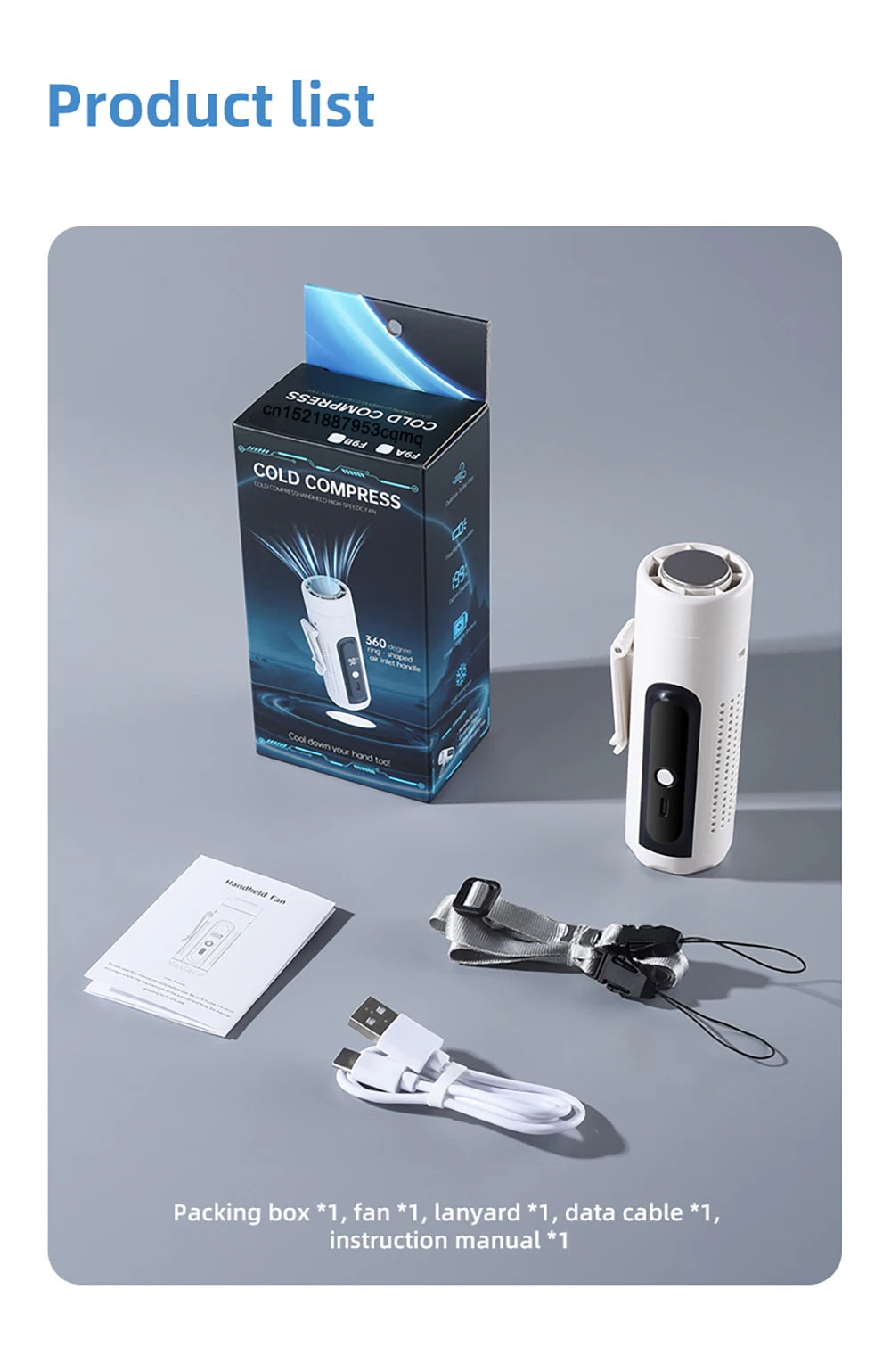 Mini Handheld Fan Portable Neck Hanging Fan USB Rechargeable Outdoor Waist Clip Air Fan Turbo Ice Cooling Fan with Cold Compress