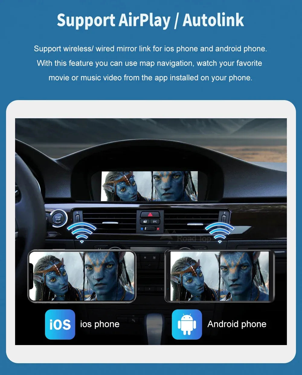 Road Top 8.8'' Wireless Carplay Android Auto Multimedia Display Screen For BMW 3 Series E90 E91 E92 E93 5 Series E60 E61 CCC CIC