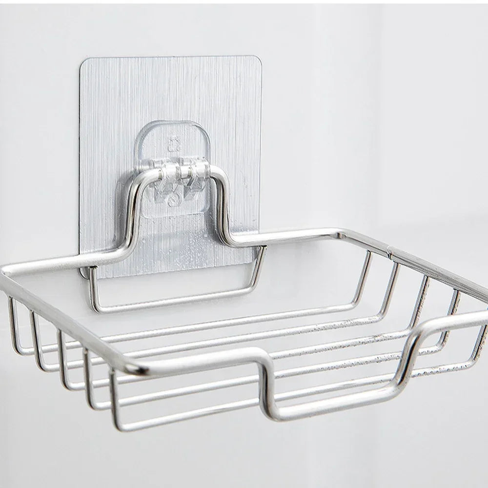 1Pcs Bathroom Soap Holder Wall Mounted Soap Rack Holder Stainless Steel Self Adhesive Soap Rack Wall Mounted Dish