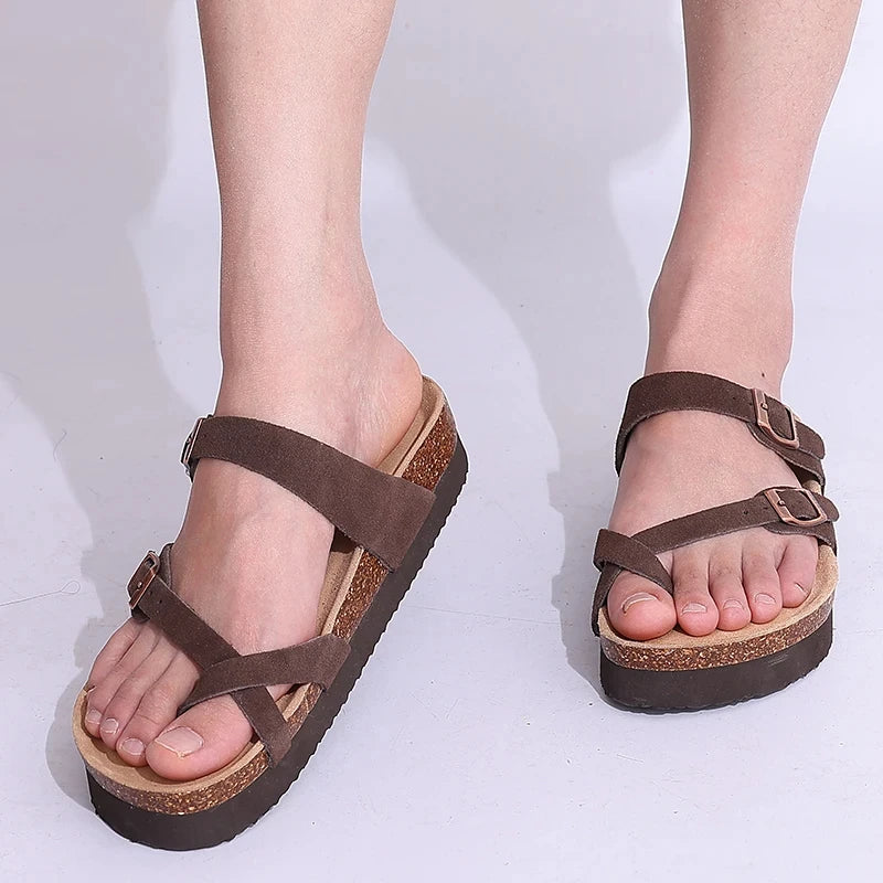 Shevalues Cork Sole Slippers For Women Men Classic Suede Summer Sandals With Arch Support Fashion Orthopedic Beach Cork Shoes