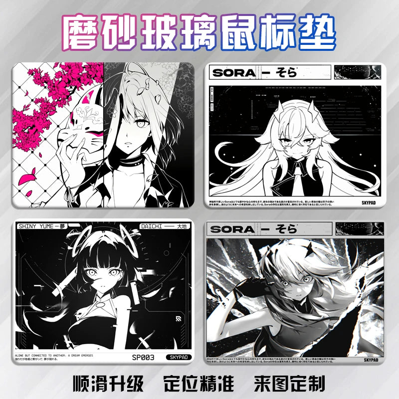 Skypad SORA YUME Glass Gaming Mouse Pad 260x210mm Smooth Frosted Surface Customize Mat FPS Office Esports Game Glass Mouse Pads