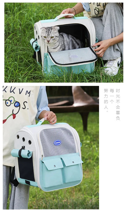 Pet Backpack Outdoor Large Cat Backpack Cat Transporter Breathable Foldable Carrying Bag Backpack Cat And Small Dog Supplies