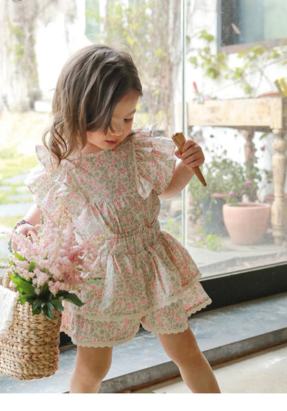 Kids Girls Cute Shirts and Shorts Skirts Outfit Set 2026 Summer New Korea Children Floral Fringed Shirts Skirts Clothes Set