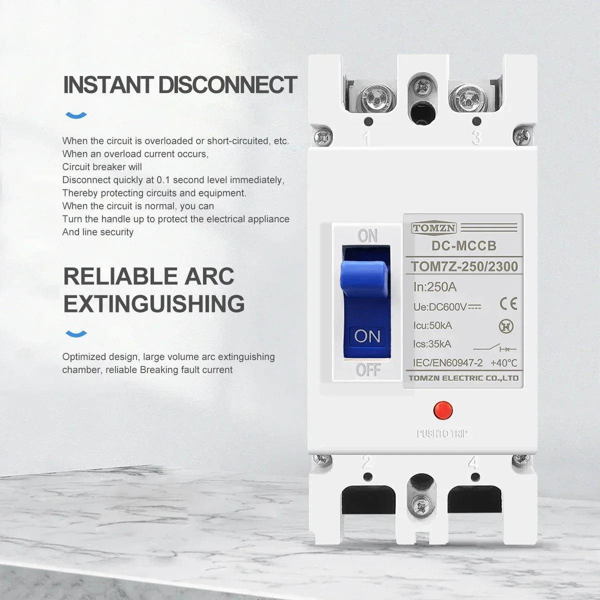 TOMZN 2P DC MCCB 600V Solar Molded Case Circuit Breaker Overload Protection Switch Protector for Solar Photovoltaic PV