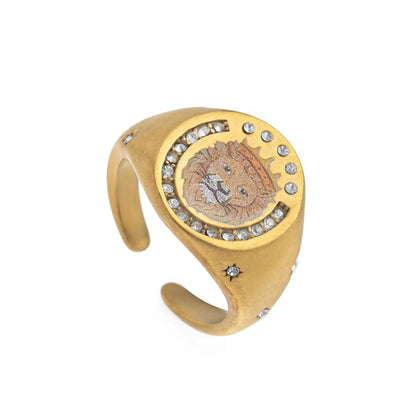 Stainless steel fashionable and popular Valentine's Day lion mermaid love painted ring with gold plating and color preservation