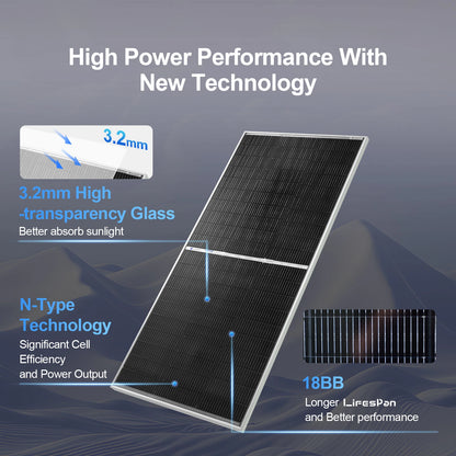 ECO-WORTHY 195W N-Type 18BB Bifacial Solar Panel, 1PC 12 Volt Monocrystalline Solar Panel with 25% High Conversion Efficiency,