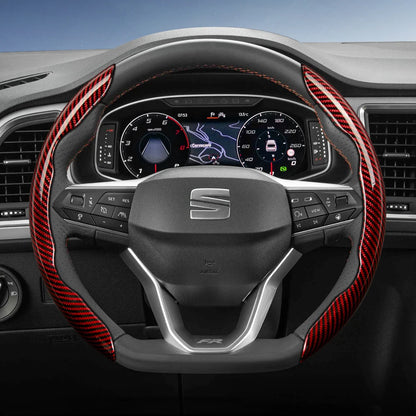 Suitable for Seat Carbon Fiber Texture Steering Wheel Cover with Segmented Quick-Release Design, Durable, for Models Such as Ibiza, Arona, Leon, Leon Sportstourer, Ateca, Etc., in Black, Blue, Red, Silver, and White by PDG ibma