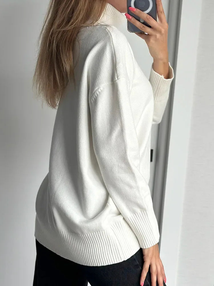 Winter Pink Turtleneck Sweaters Women Oversized Autumn Warm Women's Jumper Loose Basic White Turtleneck For Women Pullovers