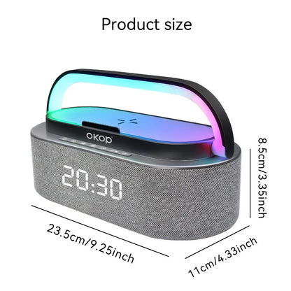 OKOP Bluetooth Speakers,6 in 1 Multi-function,Alarm Clock, Wireless Charger RGB Night Light , Audio,portable Speaker,White Noise