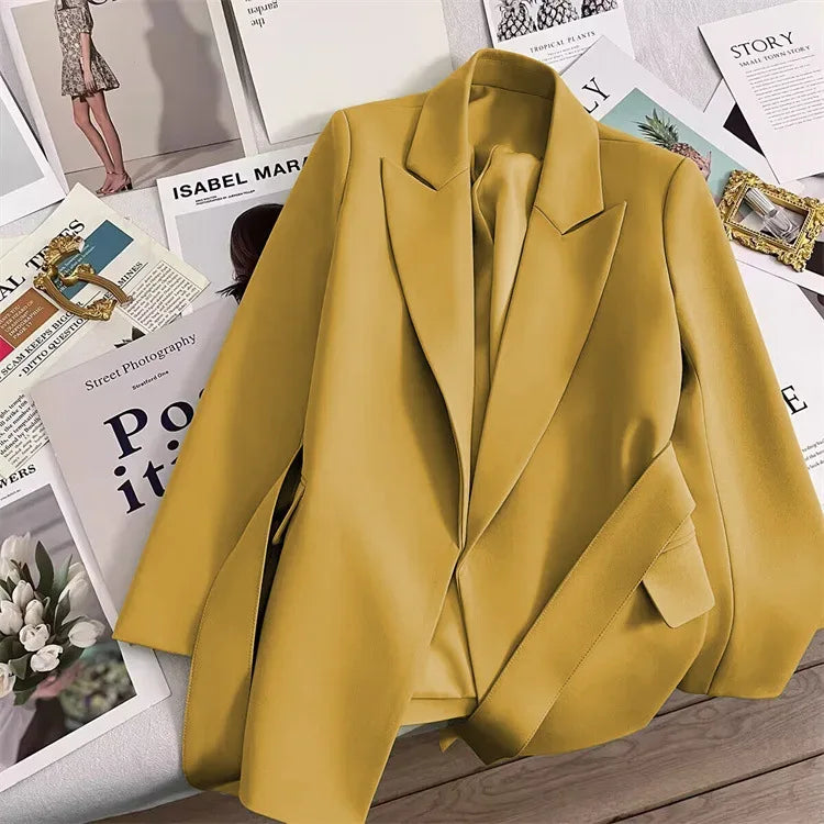 2024 Spring Autumn Suit Jacket Office Lady Fashion Elegant Commute Long Sleeve Lace Up Coat For Women 2024 Female Black Tops