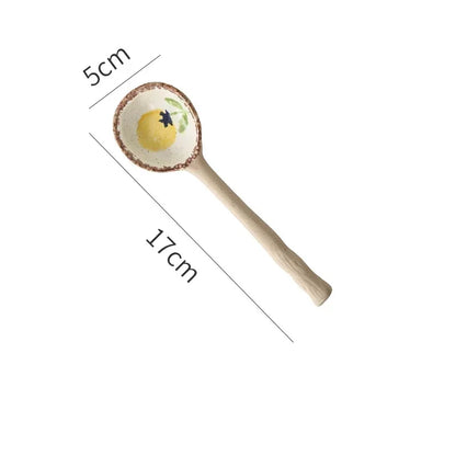 Cute Ceramic Flower Soup Spoon Kawaii Korean Ice Cream Hand Painted Dessert Spoon With Long Handle Kitchen Tableware Accessories