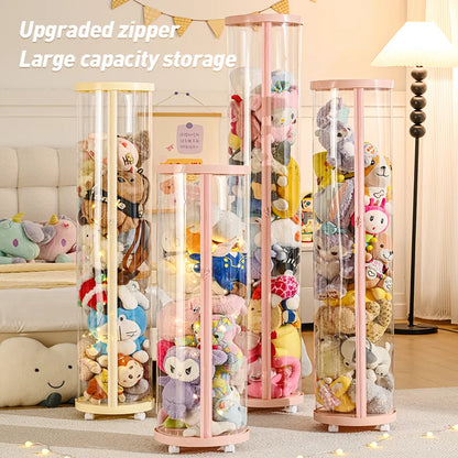 Transparent Multi-Functional Storage Bucket with Lid And Optional Wheels for Dolls Plush Toys Holiday Decorations Display Shelf