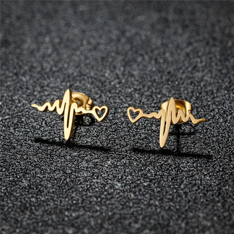 Fashion Small Heartbeat Stud Earrings Medical ECG with Heart Earings for Women Everyday Jewelry Girls Valentine's Day Gift