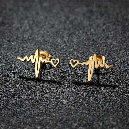 Fashion Small Heartbeat Stud Earrings Medical ECG with Heart Earings for Women Everyday Jewelry Girls Valentine's Day Gift