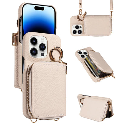 Newly Designed Deluxe Zipper Card Case for IPhone16promax 15 14 PU Leather Phone Case with Crossbody Lanyard Wallet Function