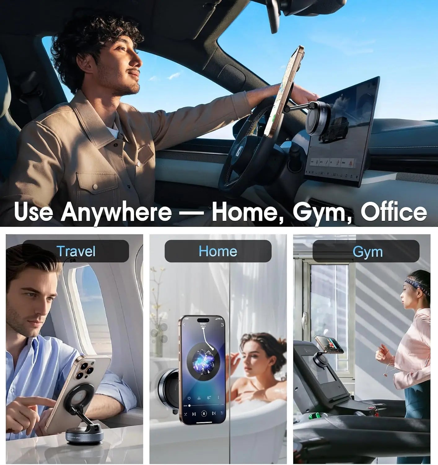 Magnetic Car Phone Holder Foldable Design Upgraded 360° Adjustable Vacuum Suction Cup Bracket for Car Dashboard & Windshield