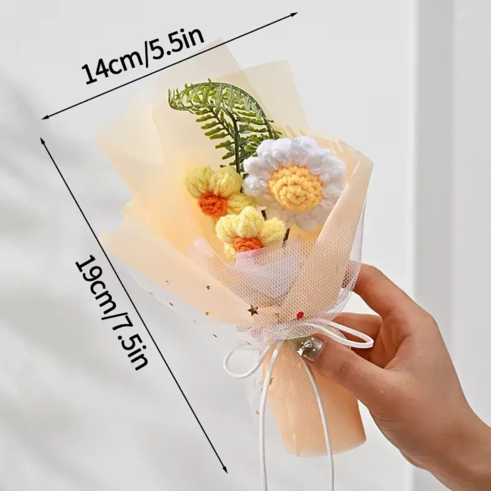 DTCTK Knitted Flower Bouquet Crochet Rose Flowers Hugging Bucket Christmas Gifts Living Room Desk Decoration Valentine's Day Gif