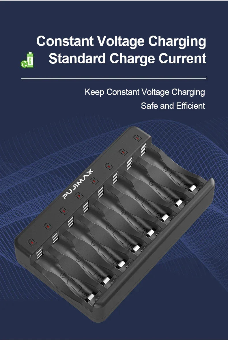 PUJIMAX 8-Slots 1.2V LCD Display Smart Battery Charger For AA/AAA NiMh NiCd  Rechargeable Batteries aa aaa Batteries Charger