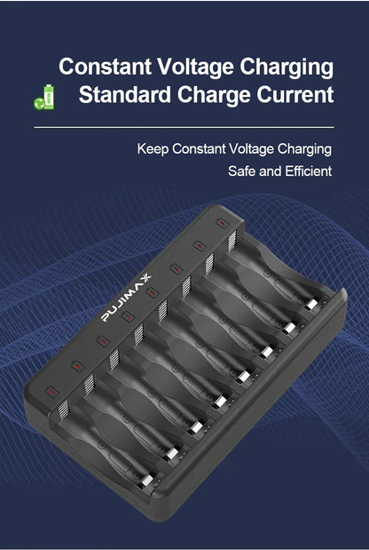 PUJIMAX 8-Slots 1.2V LCD Display Smart Battery Charger For AA/AAA NiMh NiCd  Rechargeable Batteries aa aaa Batteries Charger