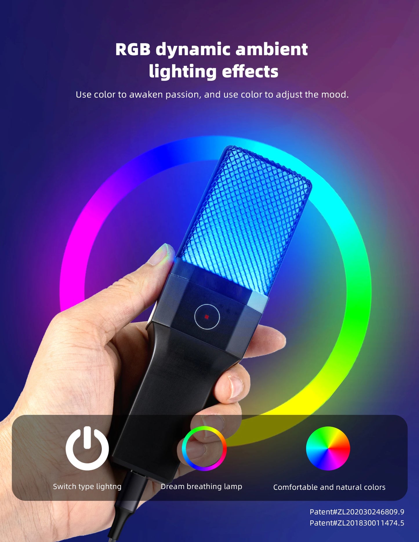 Professional Microphone Condenser Gaming Mic PC Laptop Computer USB Wired Streaming Studio Podcast Mike Kit Gamer RGB PC Karaoke
